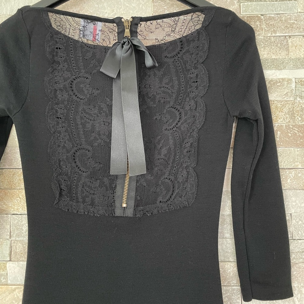 Red Valentino dress women’s M black merino wool classic lace and bow back zipper